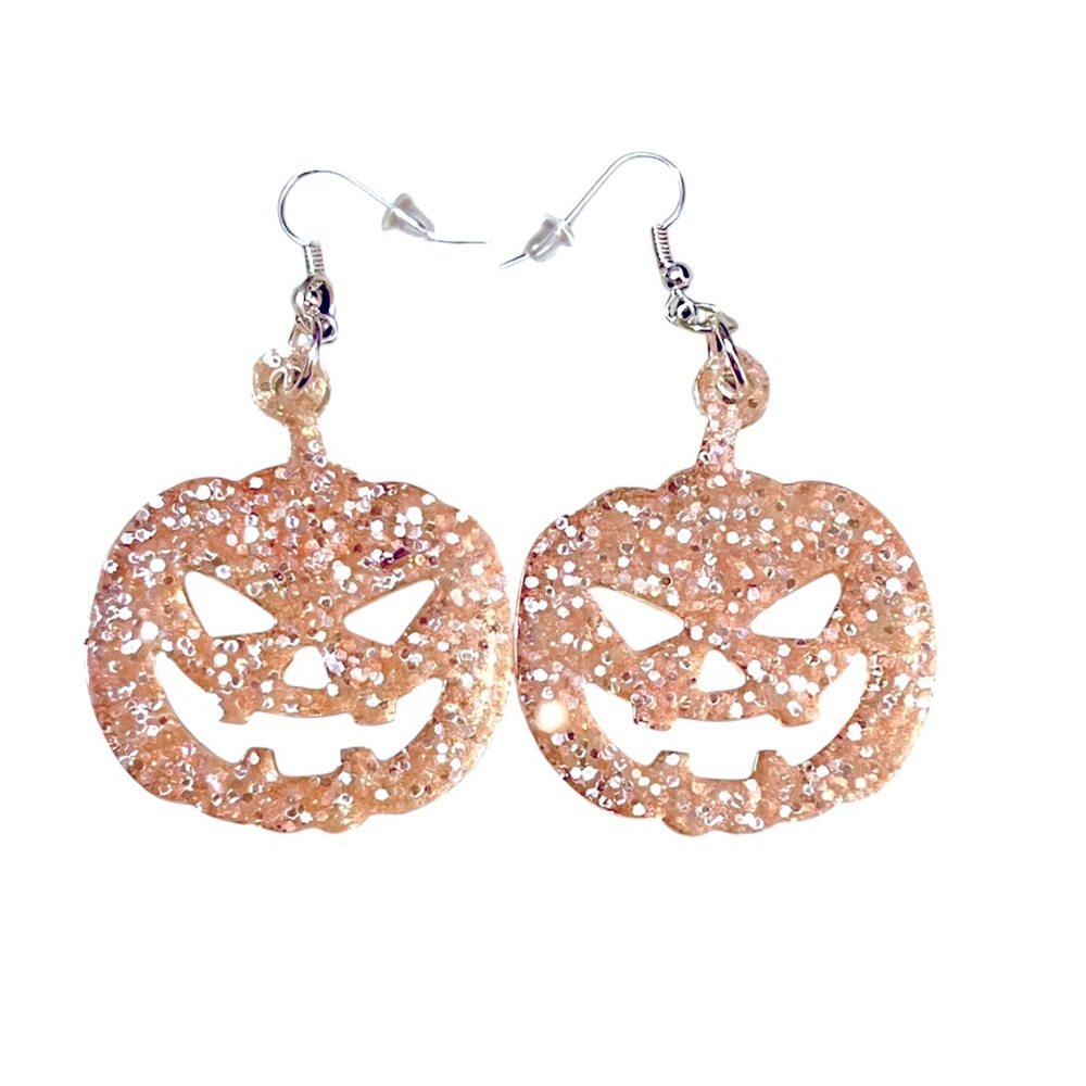 Hand Poured Resin Glitter Pumpkin Earrings